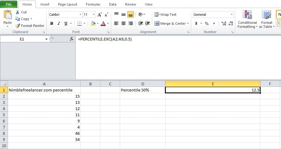 encontrar percentil en excel